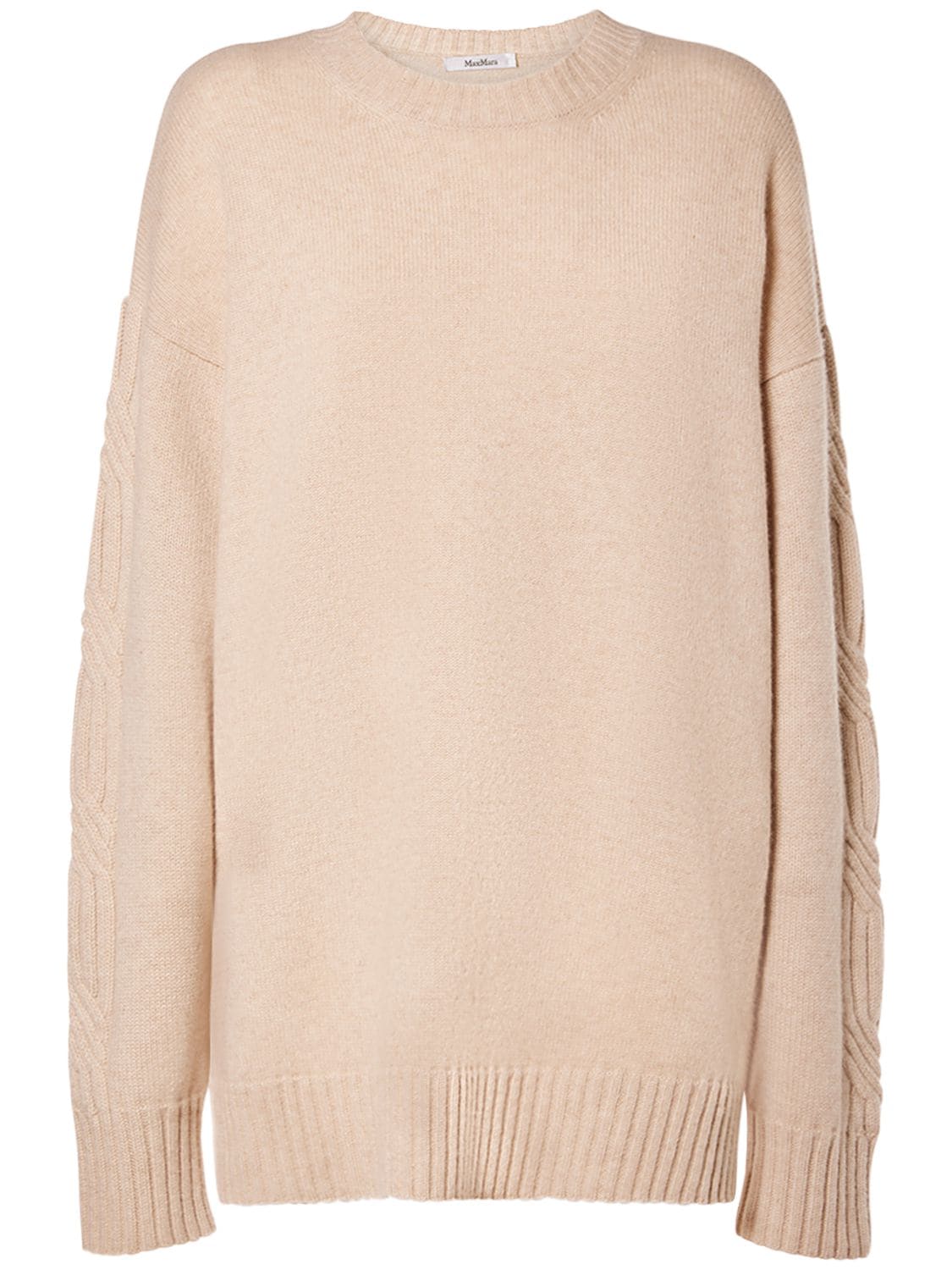 Max Mara Vicini Cable-knit Sleeve Oversized Cashmere Jumper In Beige