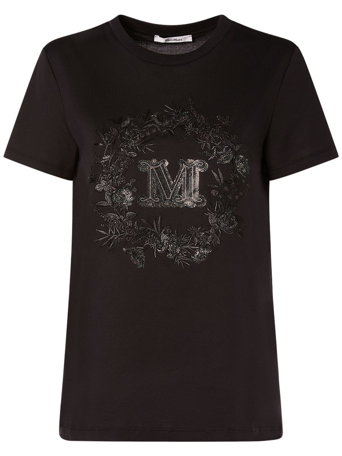 Shop Max Mara Elmo Embroidered Cotton T-shirt In Black