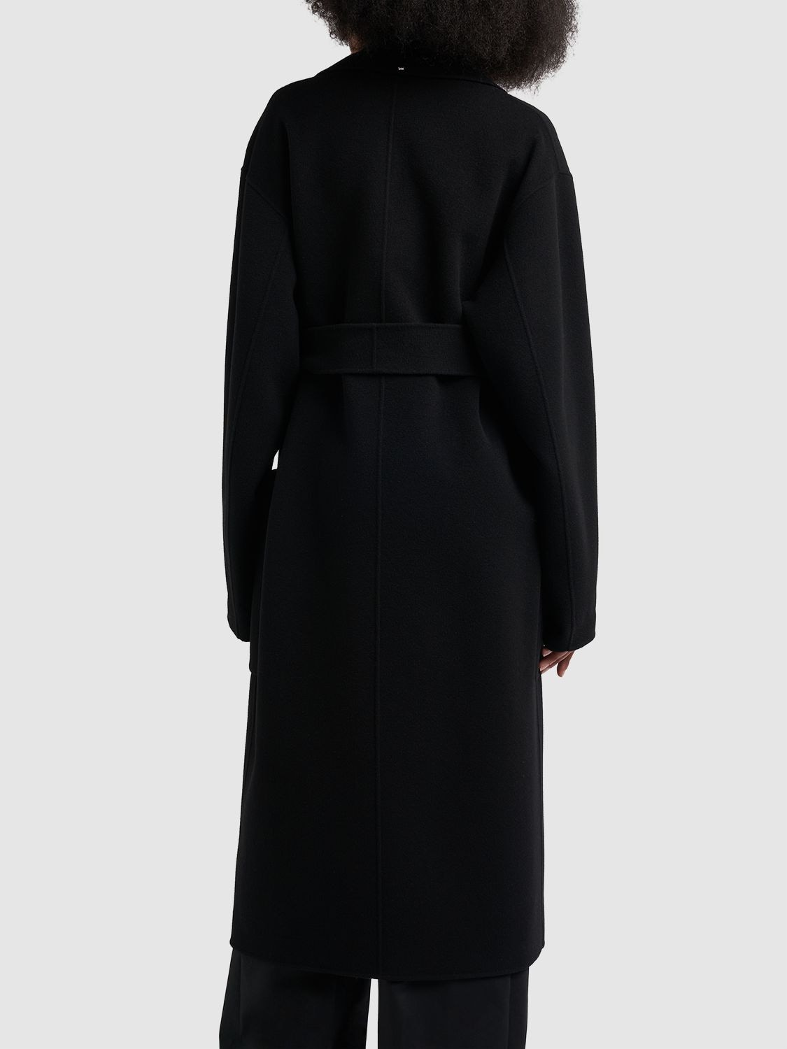 Shop Sportmax Polka Belted Wool Long Coat In Black