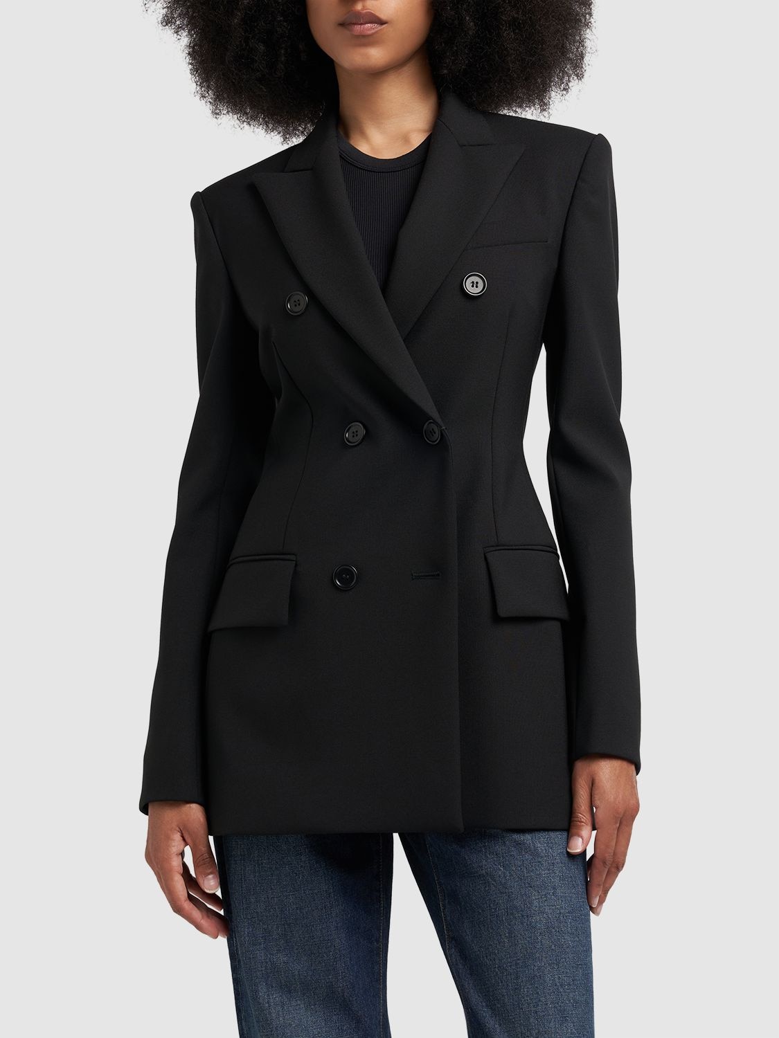 Sportmax Adamo Double Breasted Tailored Virgin Wool Blazer In Black