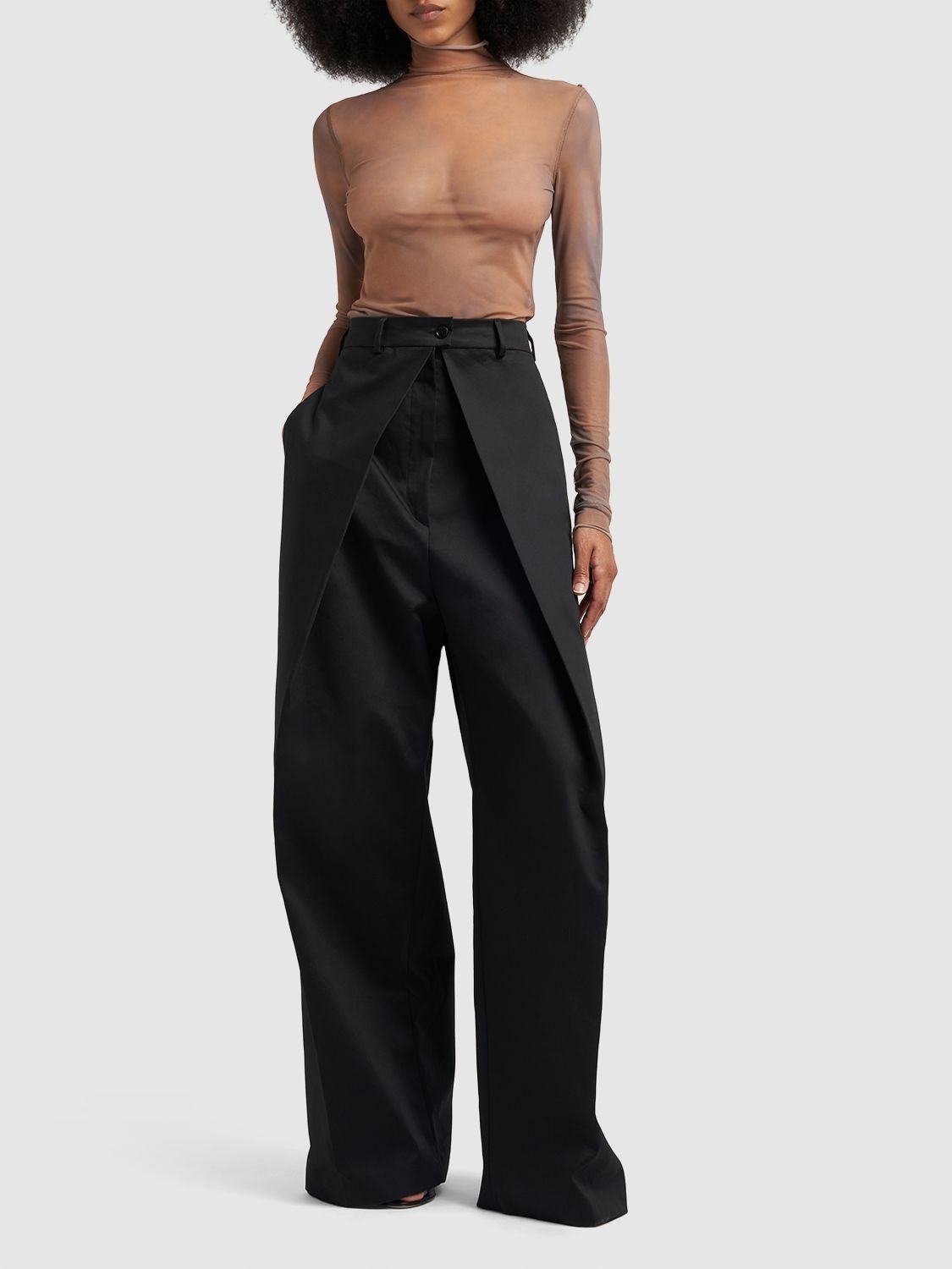 Shop Sportmax Fanfara Cotton Twill Wide Leg Pants In Black