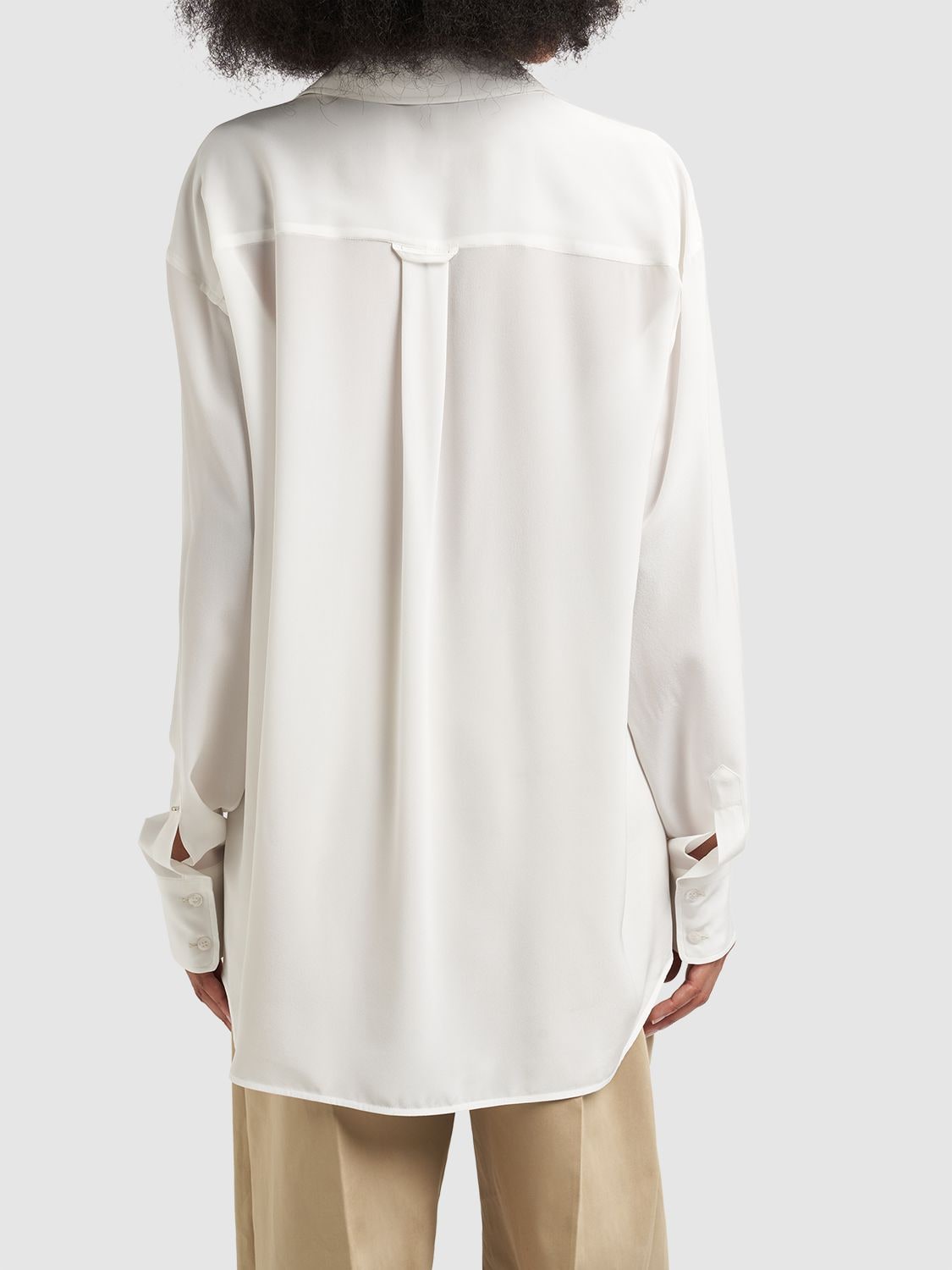 Shop Sportmax Rovigo Silk Crepe Long Sleeve Shirt In White