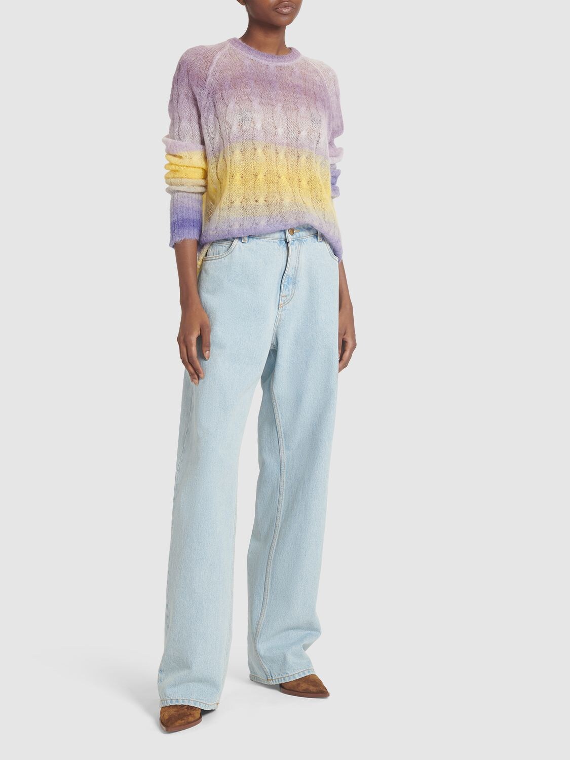 Shop Etro Faded Mohair Blend Crewneck Sweater In Bunt