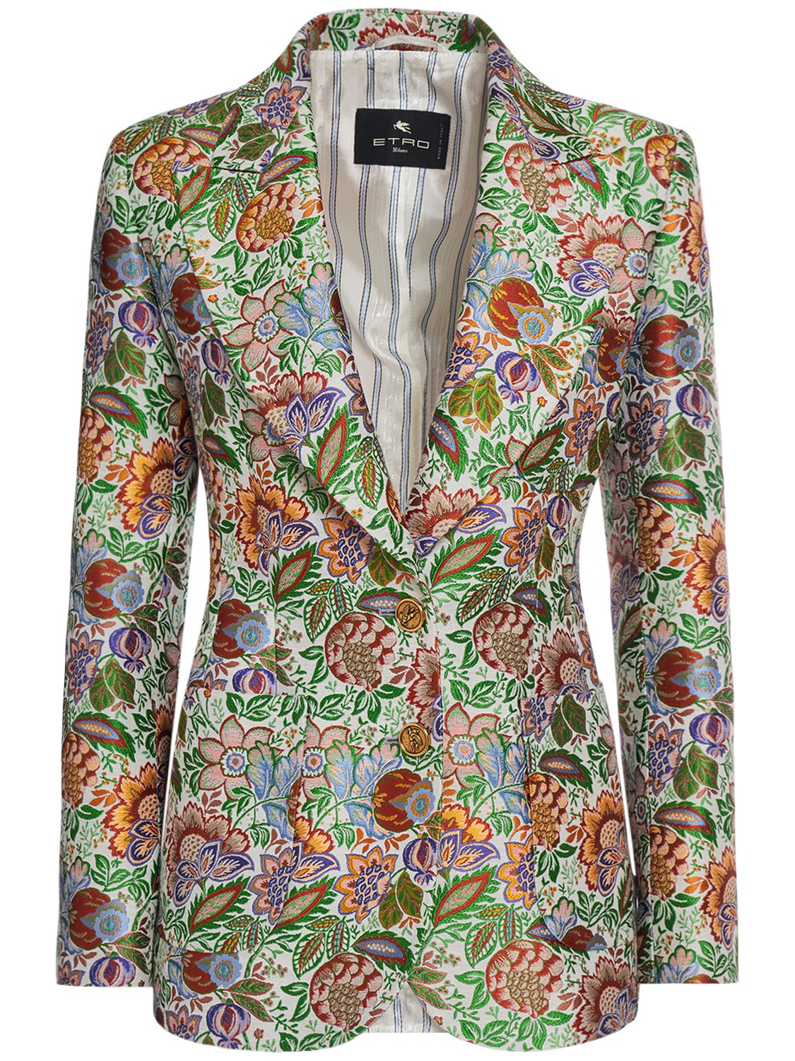 Etro Single Breasted Jacquard Fitted Jacket In Multicolor