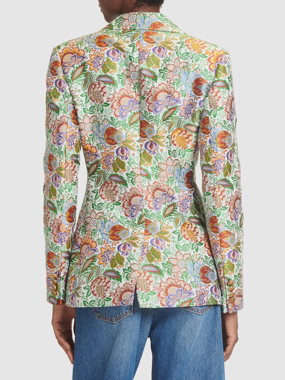 Shop Etro Single Breasted Jacquard Fitted Jacket In Multicolor