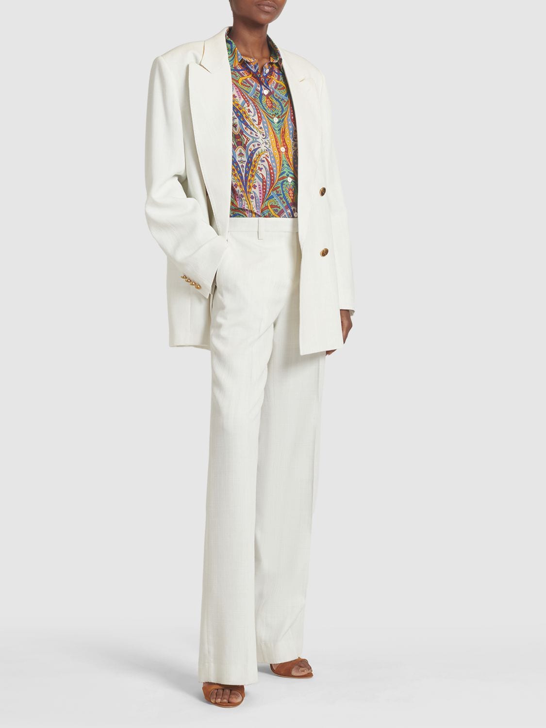 Shop Etro Double Breasted Crepe Jacket In White