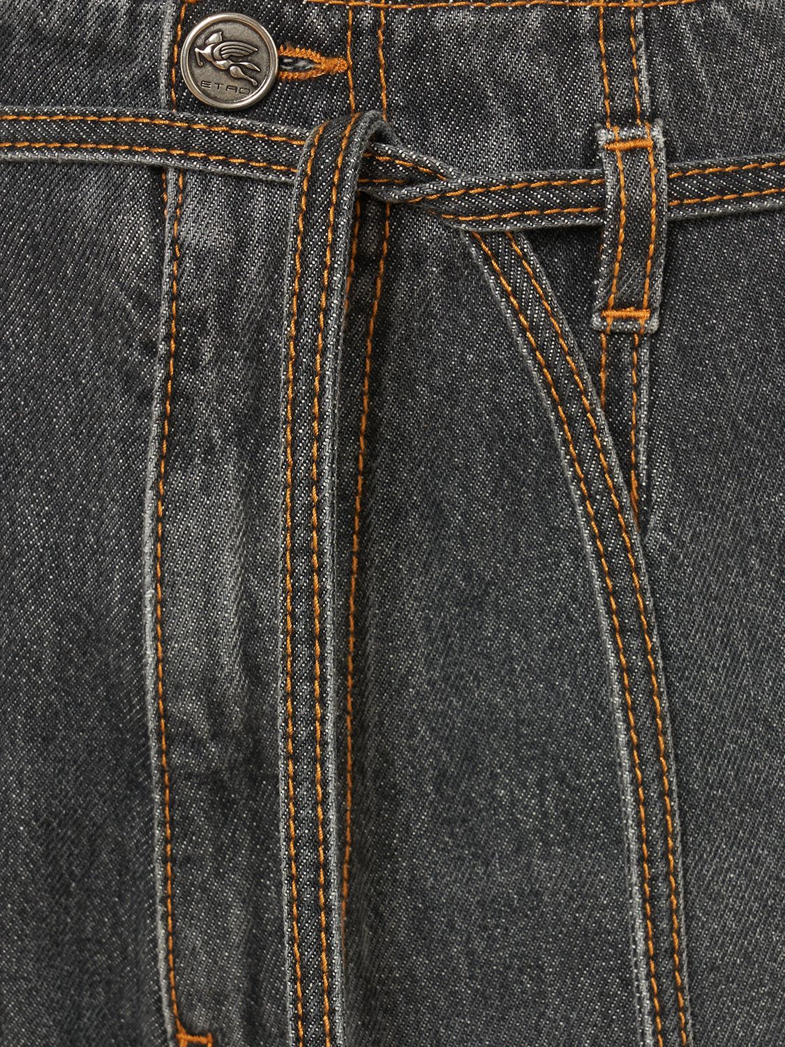Shop Etro High Rise Denim Wide Jeans W/ Straps In Grey