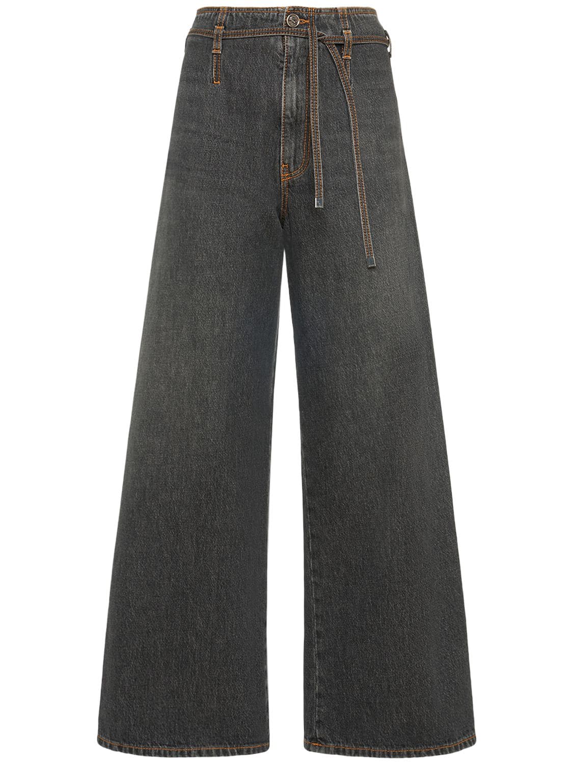Etro High Rise Denim Wide Jeans W/ Straps In Grey