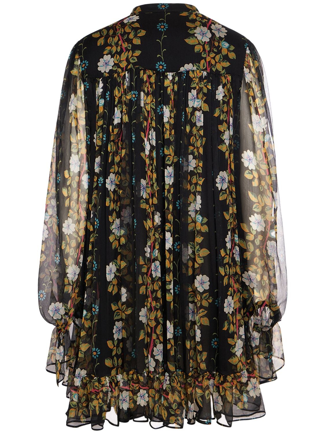 Shop Etro Silk Chiffon Printed Ruffled Mini Dress In Multi,black
