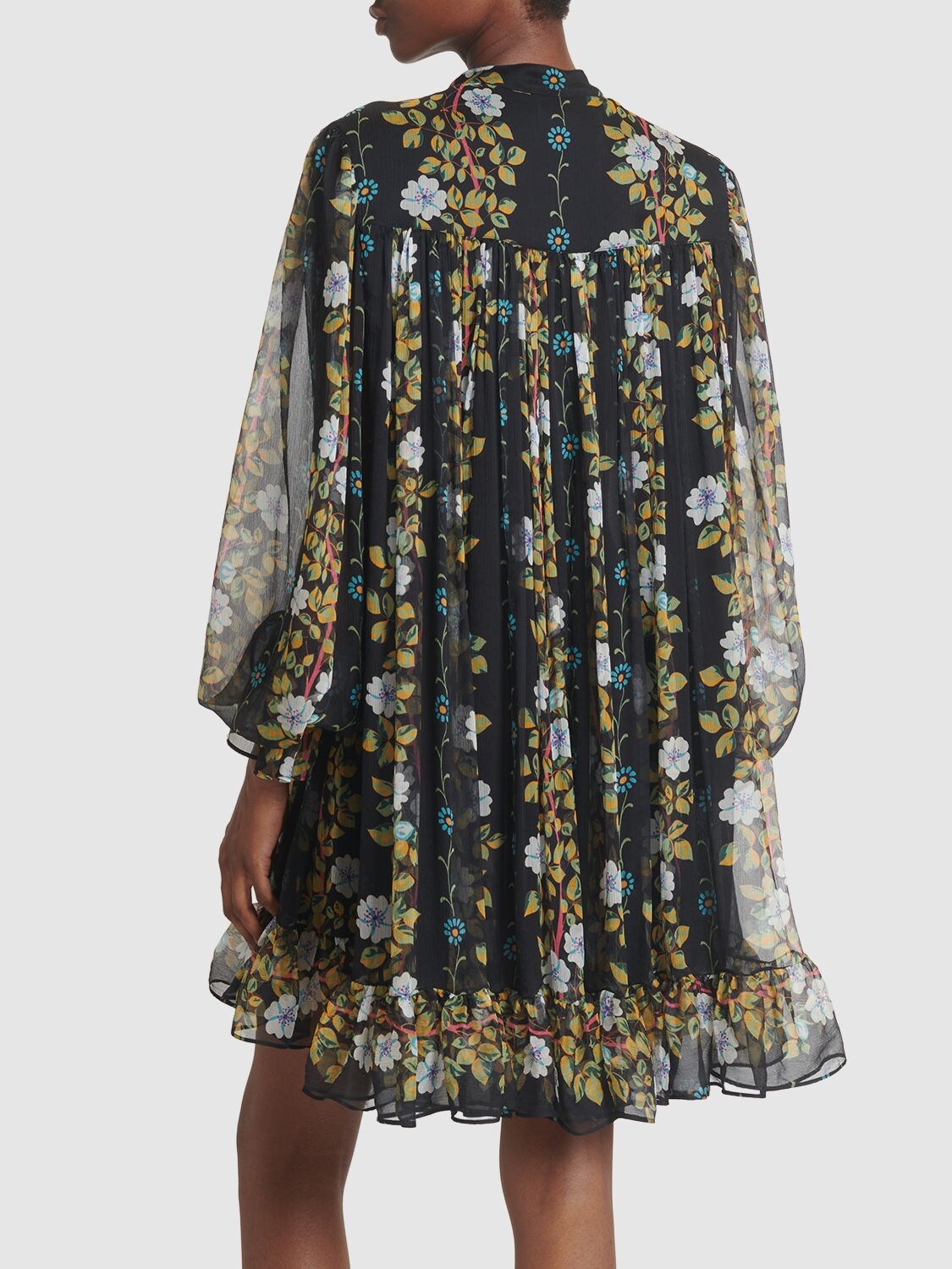 Shop Etro Silk Chiffon Printed Ruffled Mini Dress In Multi,black