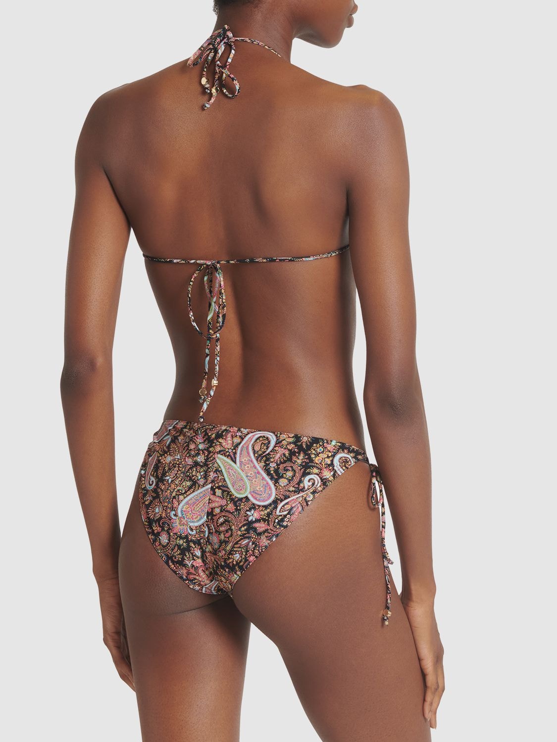 Shop Etro Printed Lycra Triangle Bikini Set In Multi,black