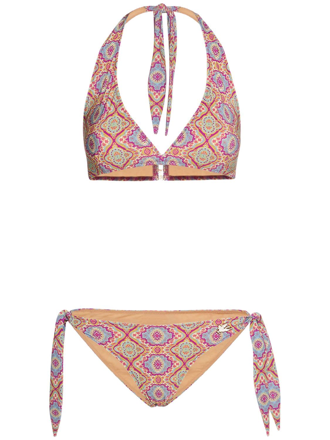 Shop Etro Printed Lycra Triangle Bikini Set In Multi Lilac
