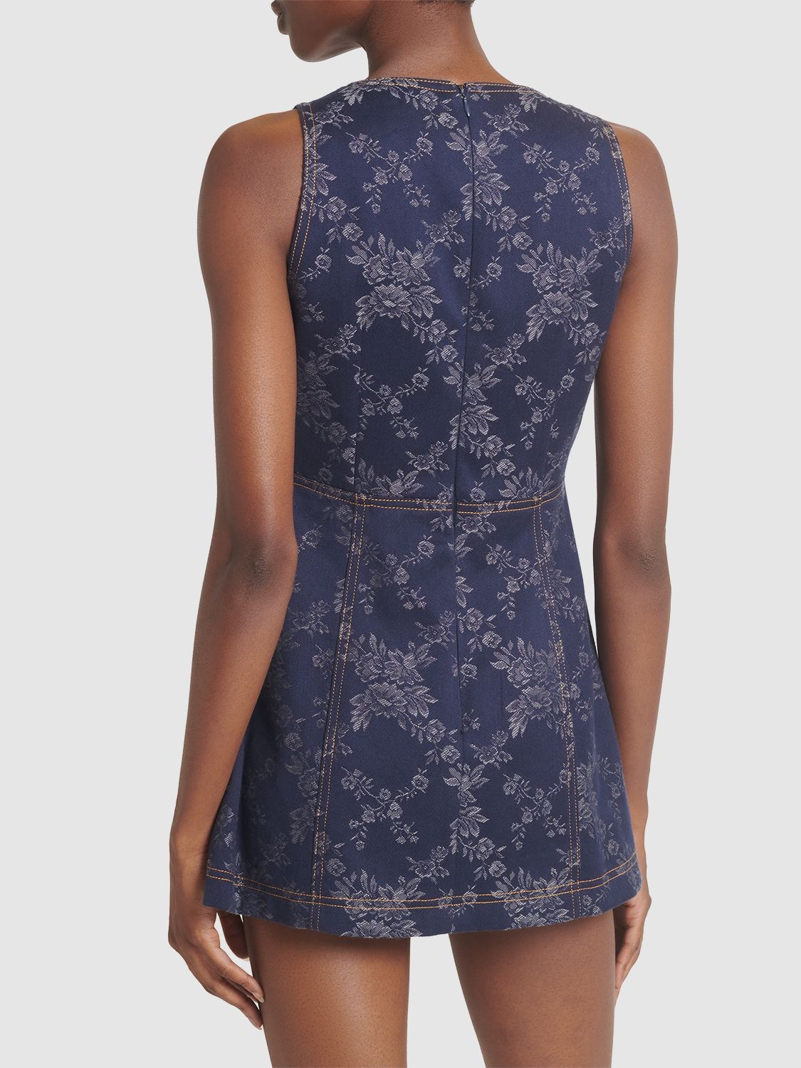 Shop Etro Jacquard V-neck Sleeveless Mini Dress In Blue