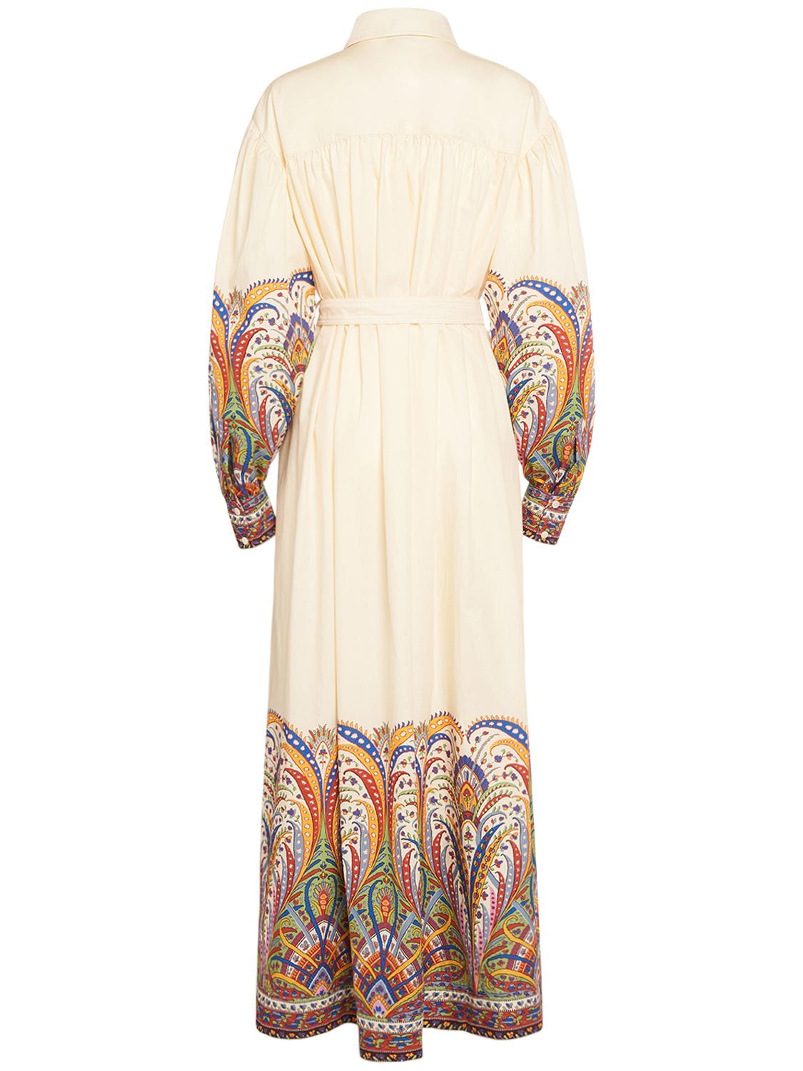 Shop Etro Printed Cotton Midi Shirt Dress W/belt In Multi Ivory