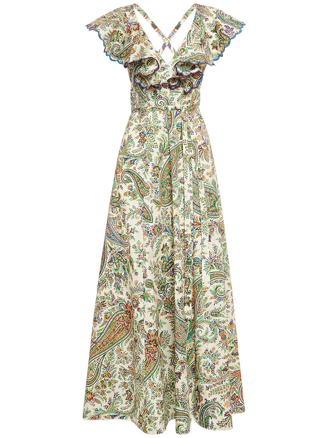 Image of Printed Cotton Crisscross Midi Dress