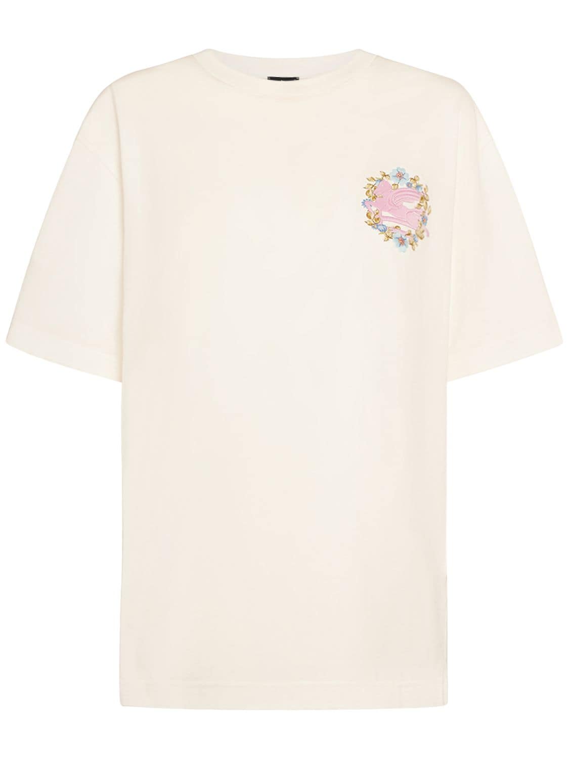 Image of Cotton Crewneck T-shirt W/embroidery