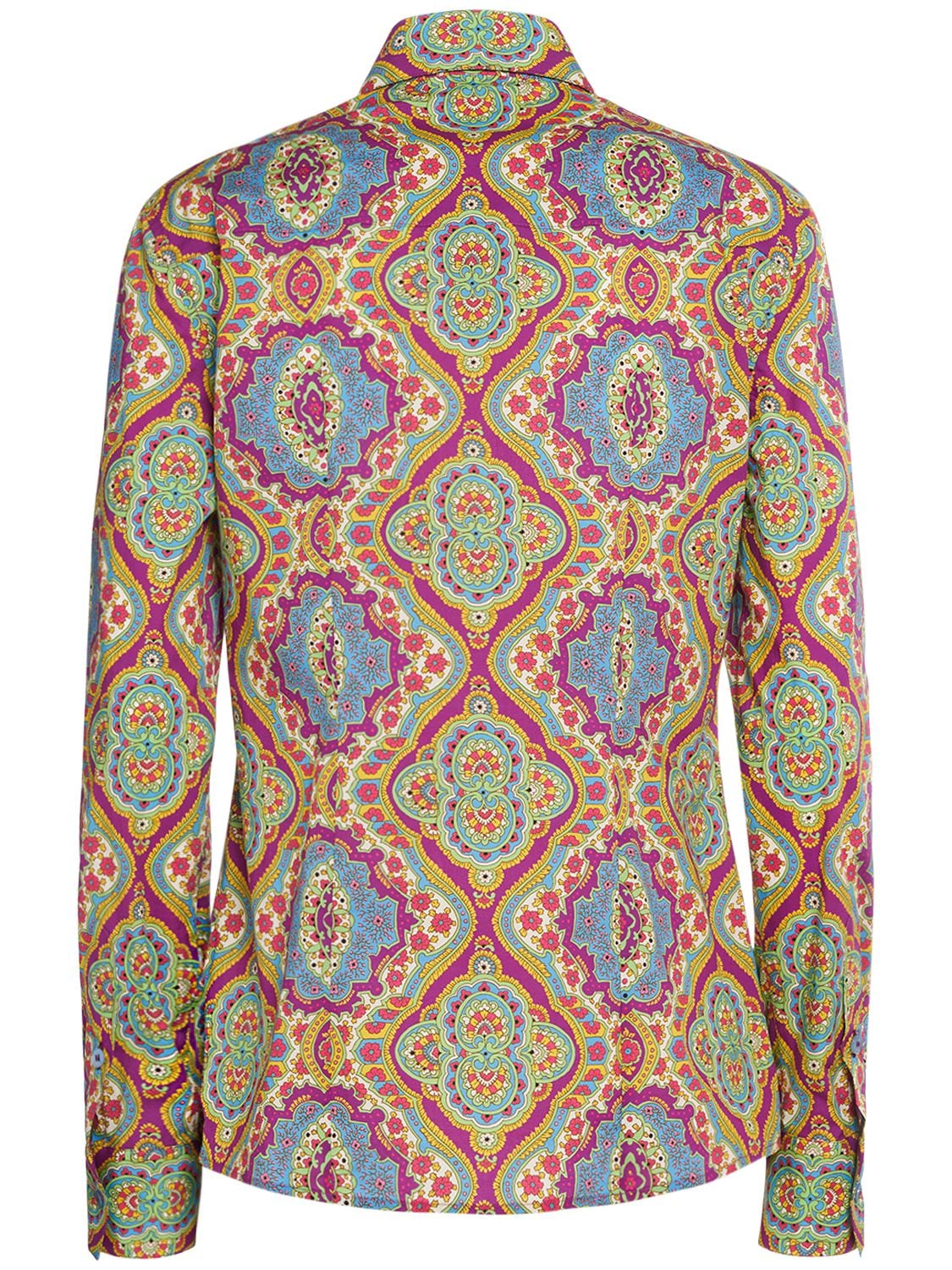 Shop Etro Printed Cotton Long Sleeve Shirt In Multi Lilac