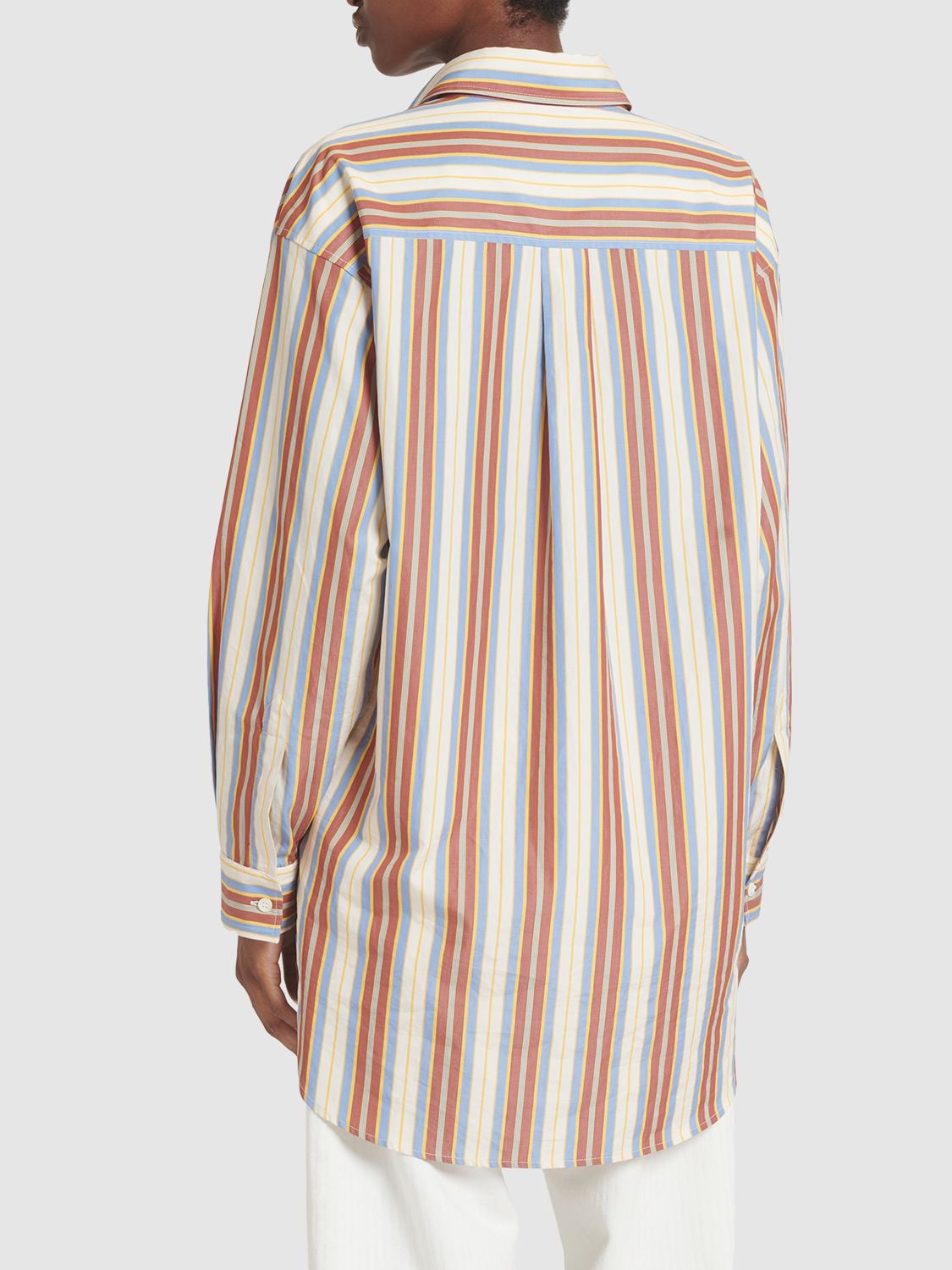 Shop Etro Striped Oversized Cotton L/s Shirt In White,red