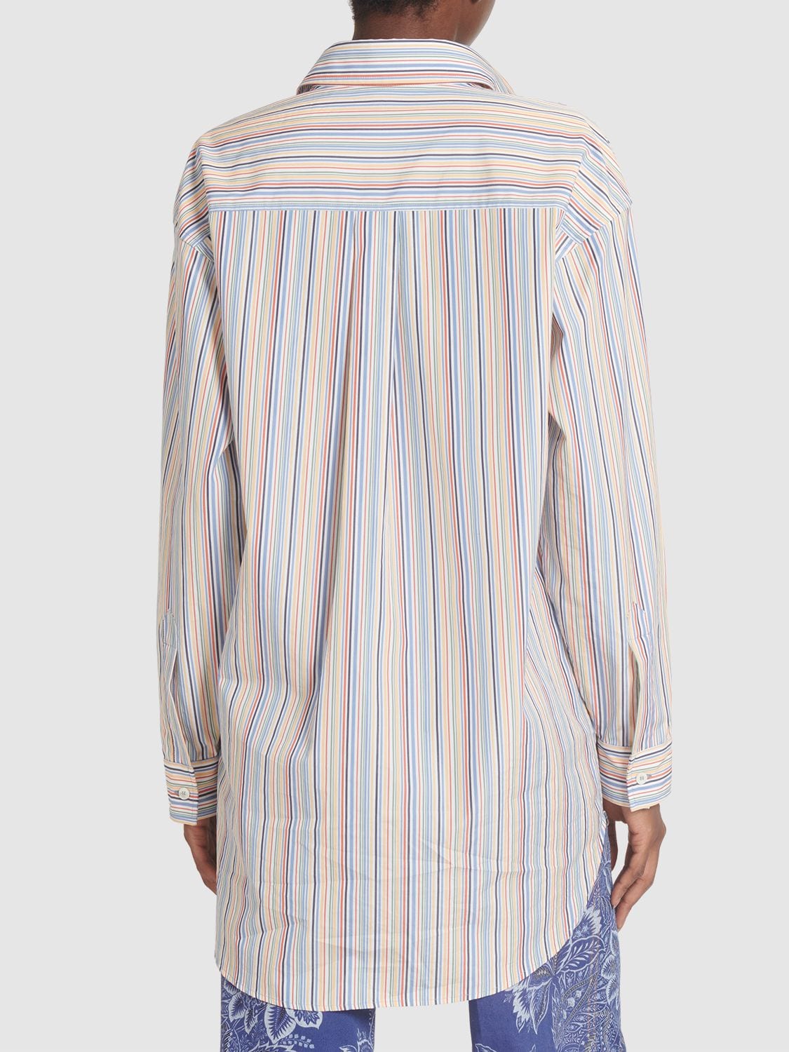 Shop Etro Striped Oversized Cotton L/s Shirt In Multicolor