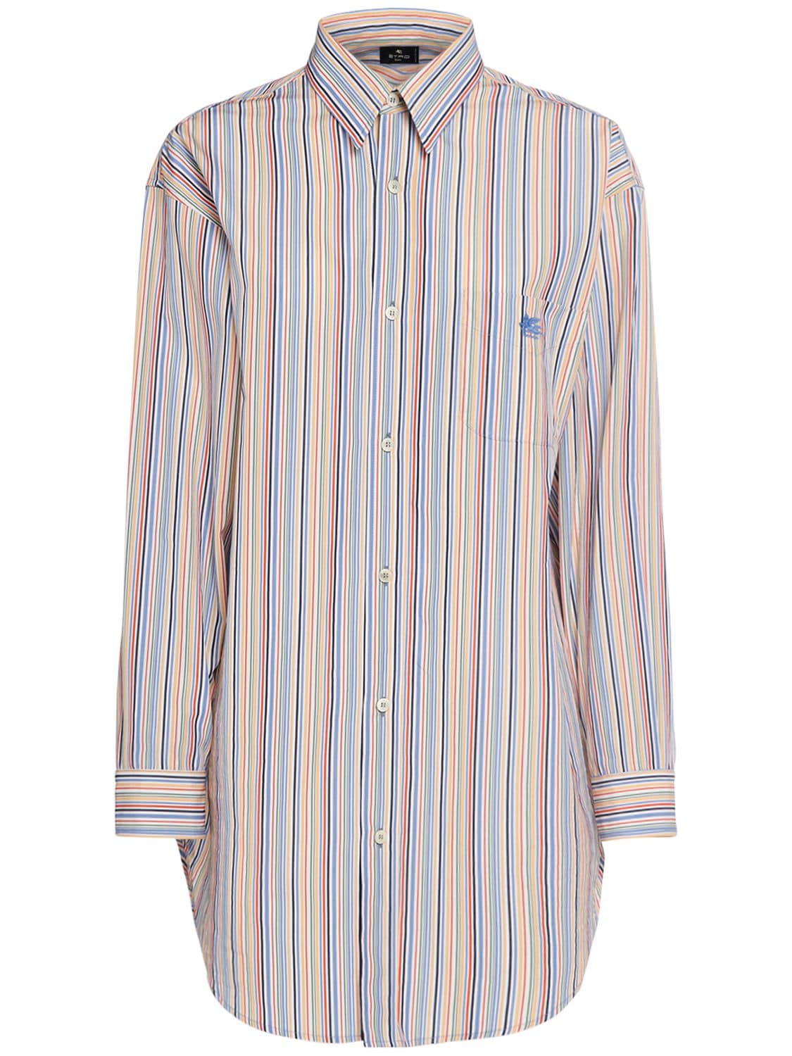 Shop Etro Striped Oversized Cotton L/s Shirt In Multicolor
