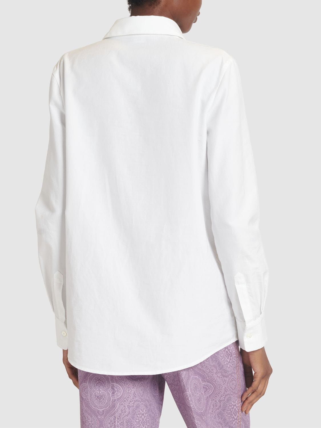 Shop Etro Oxford Cotton Shirt W/ Logo Embroidery In White
