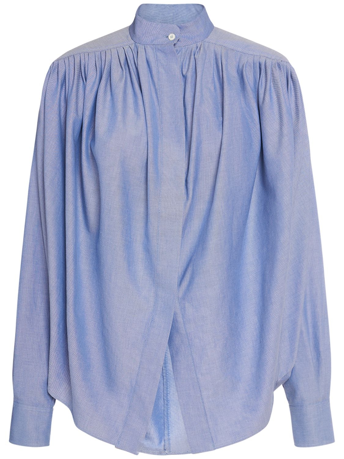 Etro Draped Cotton Long Sleeve Shirt In Blue
