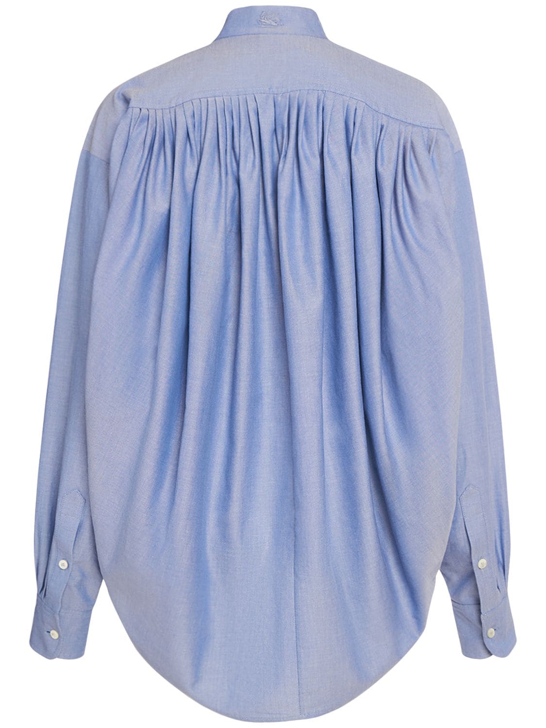 Shop Etro Draped Cotton Long Sleeve Shirt In Blue