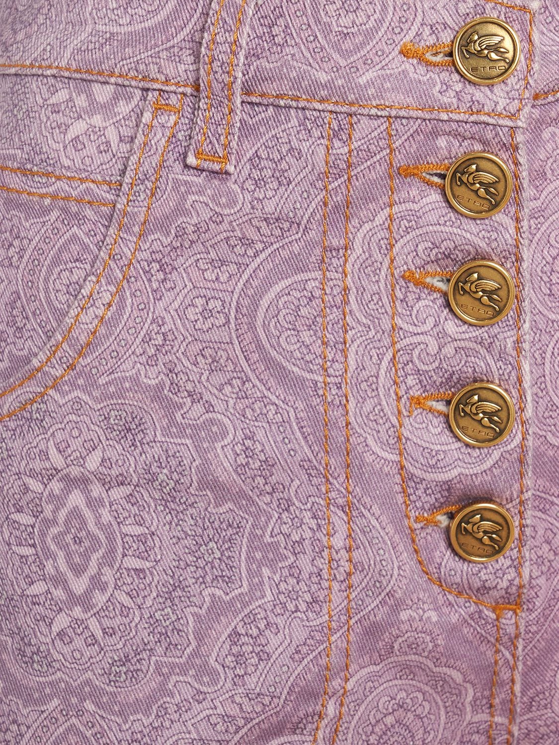 Shop Etro Printed Cotton Denim Flared Jeans In Multi Lilac