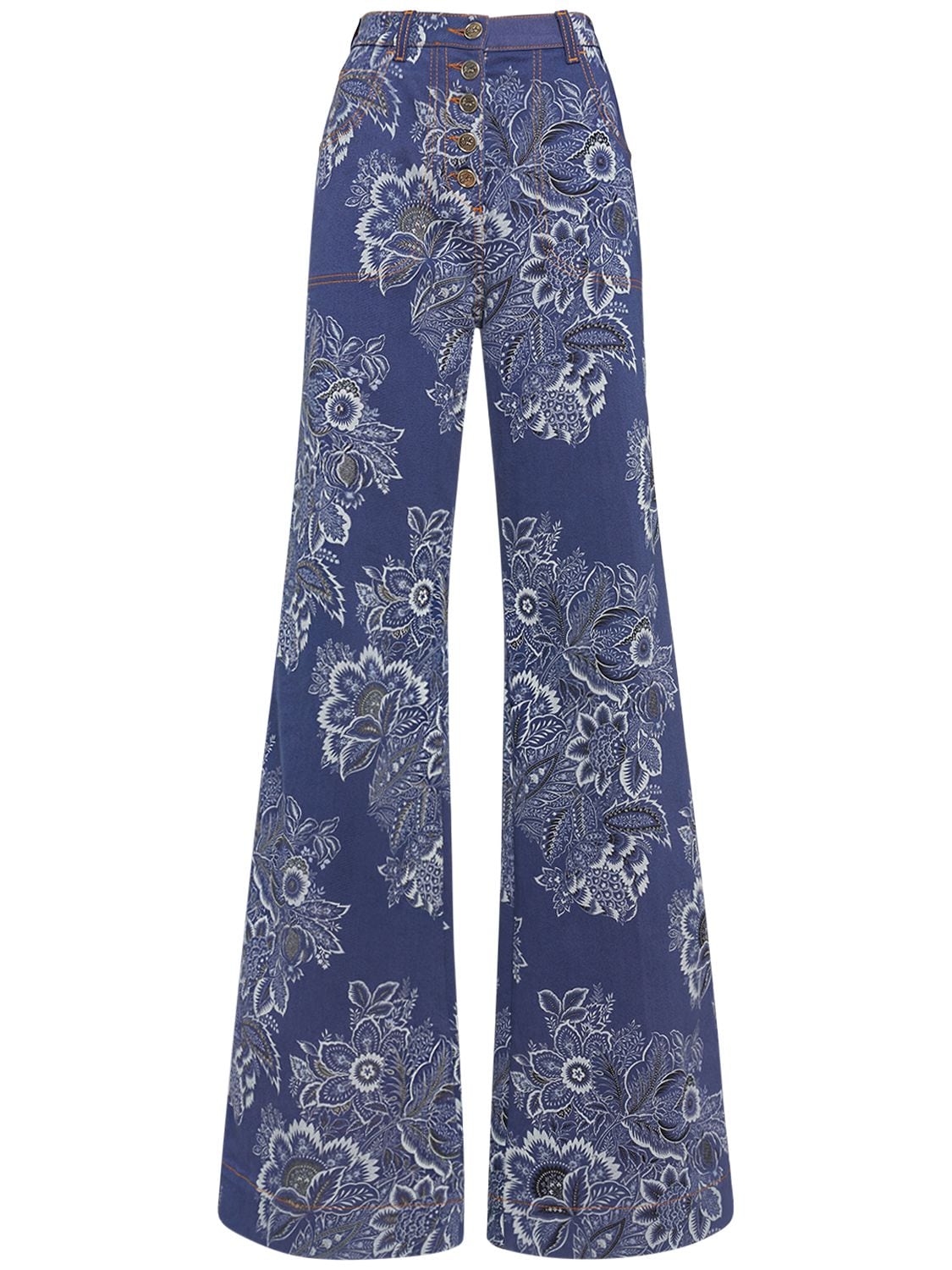 Shop Etro Floral Denim High Rise Flared Jeans In Blue