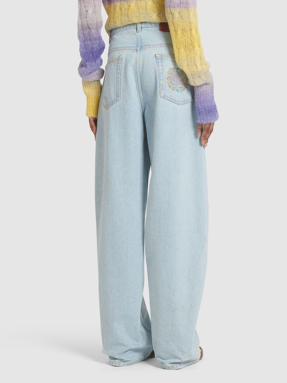 Shop Etro Washed Denim High Rise Wide Jeans In Light Blue