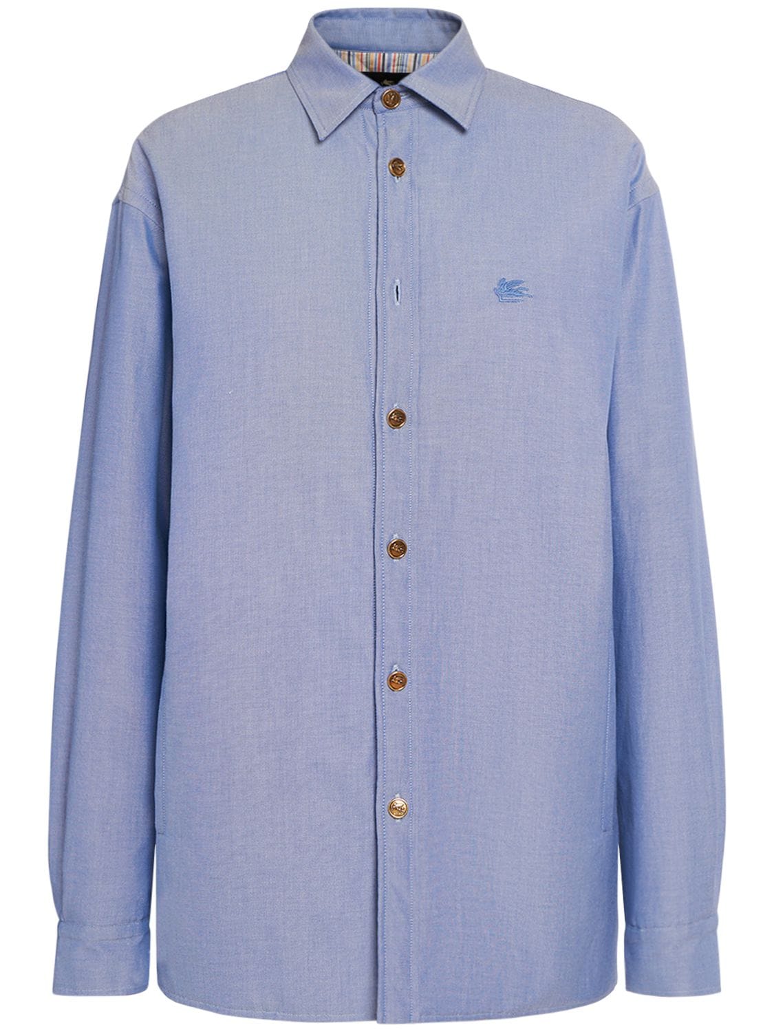 Etro Oversized Cotton Shirt Jacket In Light Blue
