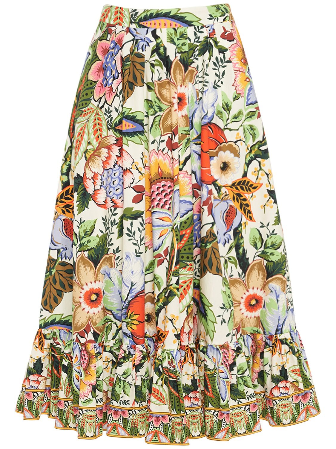 Image of Printed Cotton Ruffled Midi Skirt