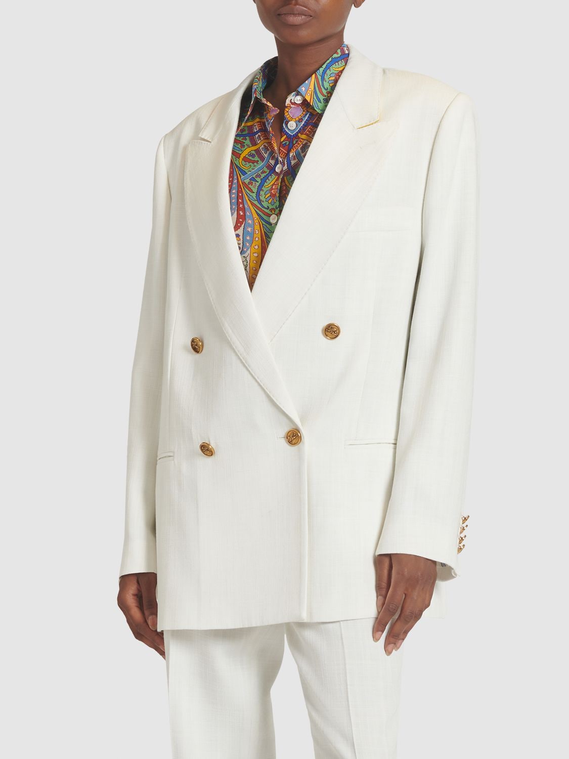 Shop Etro Double Breasted Crepe Jacket In White