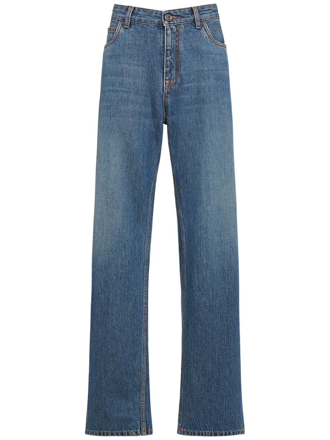 Etro High Rise Cotton Denim Baggy Jeans In Blue