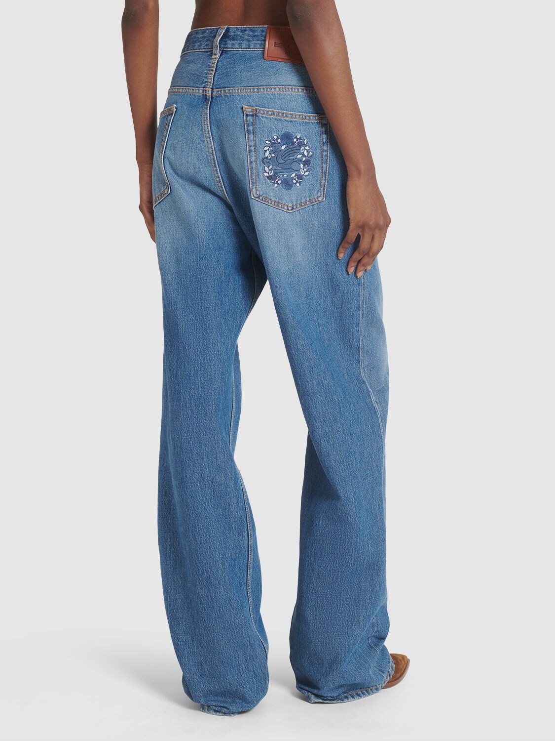 Shop Etro High Rise Cotton Denim Baggy Jeans In Blue