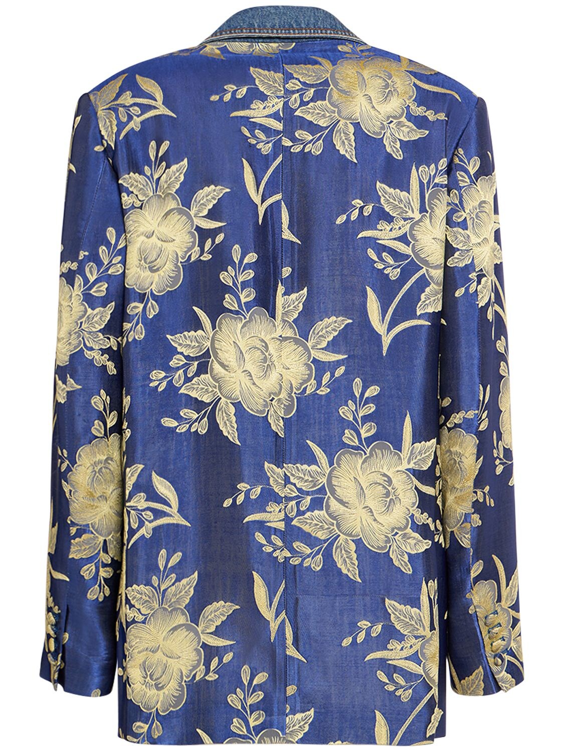 Shop Etro Printed Jacquard Double Breasted Jacket In Blue,yellow
