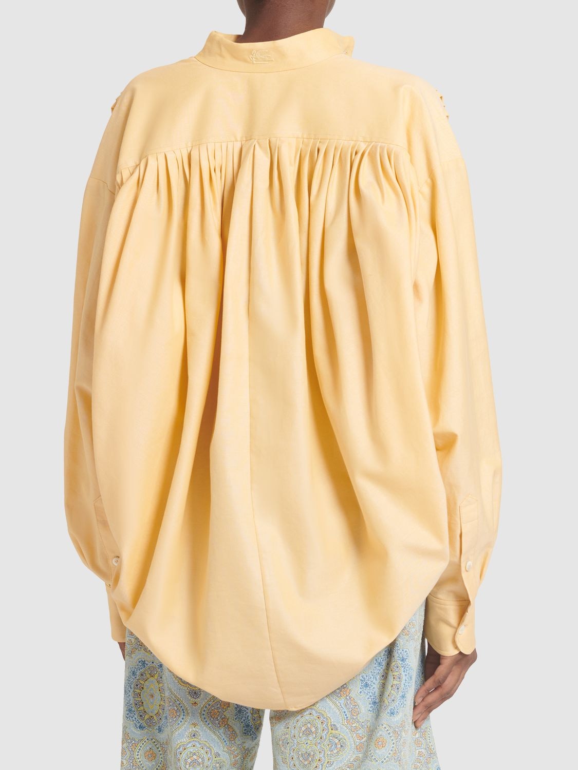 Shop Etro Draped Cotton Long Sleeve Shirt In Yellow