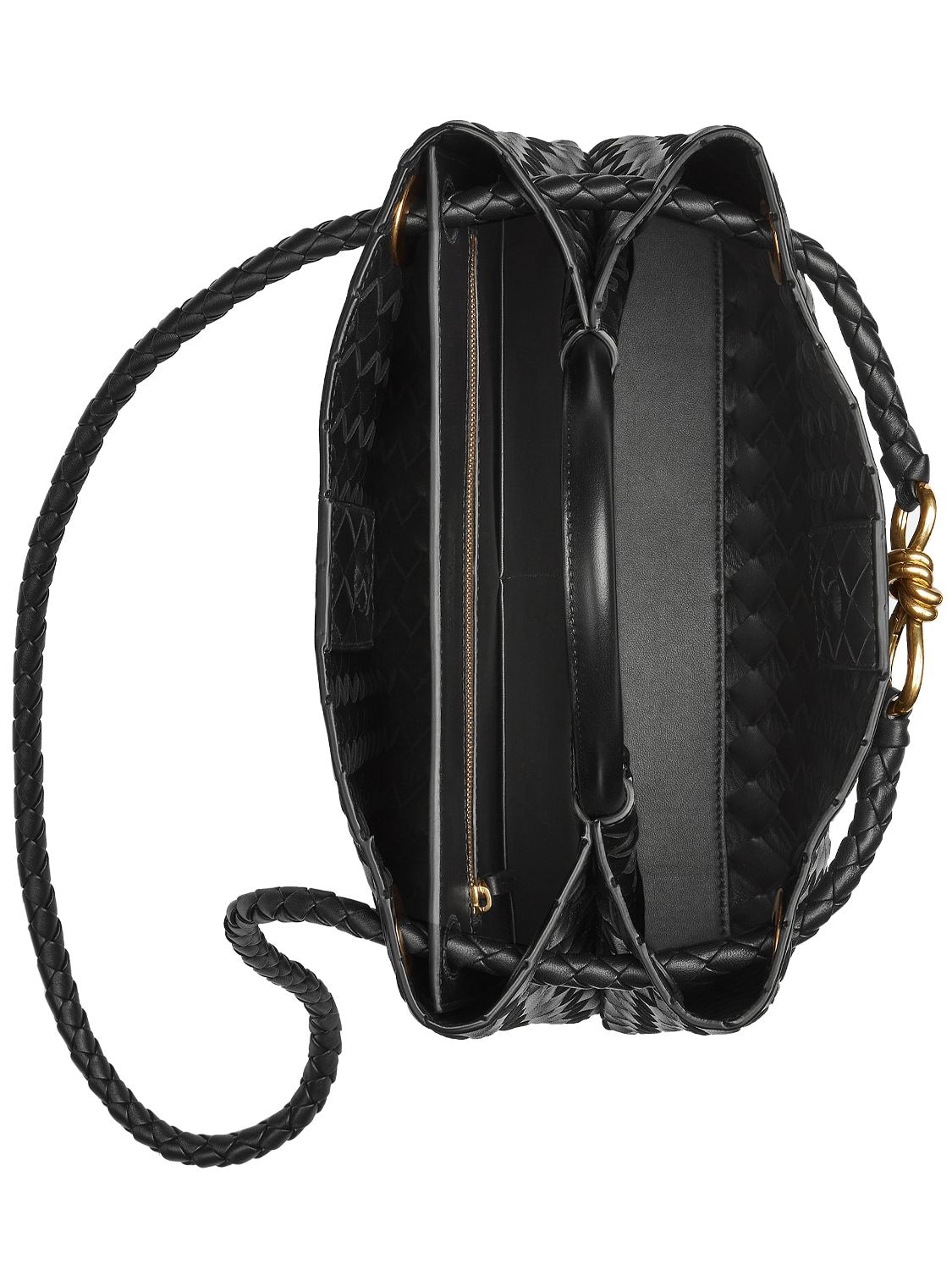 Shop Bottega Veneta Medium Andiamo Leather Top Handle Bag In Black