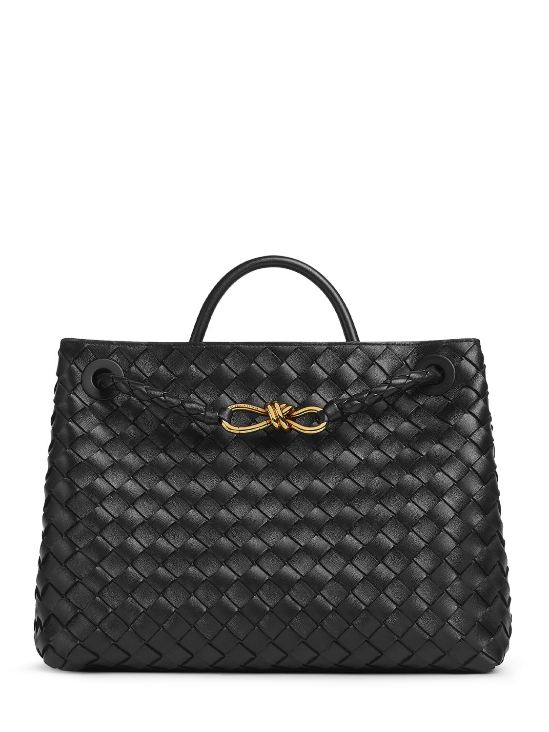 Bottega Veneta Medium Andiamo Leather Top Handle Bag In Black