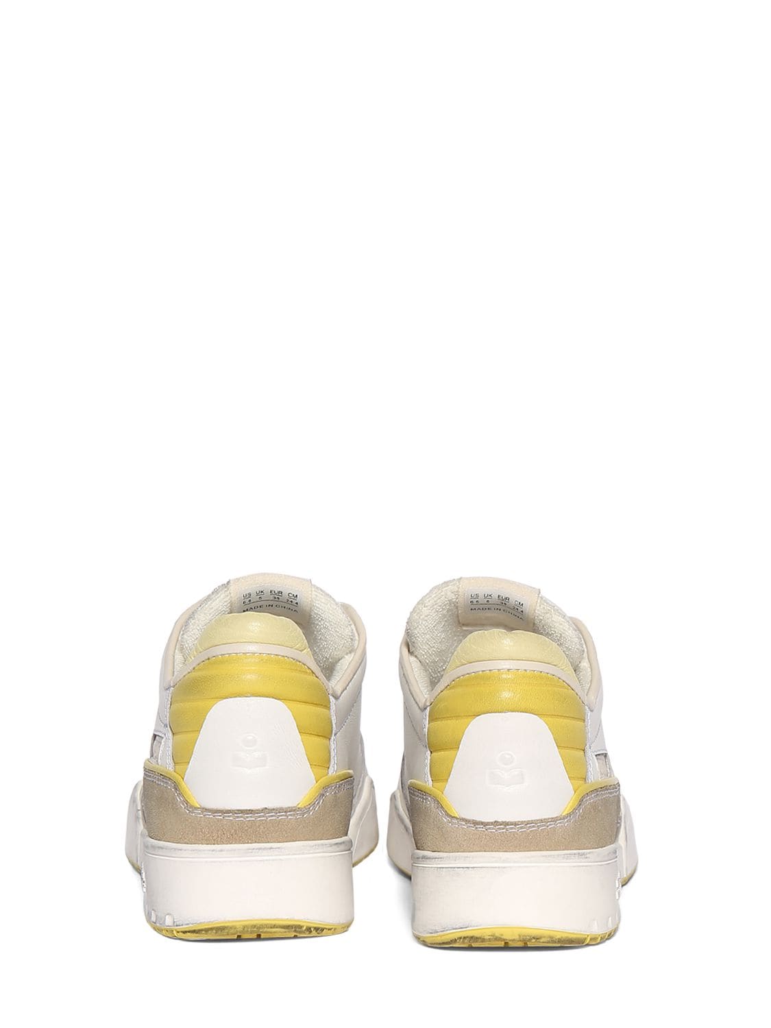 Shop Isabel Marant Emree Leather Sneakers In White,yellow