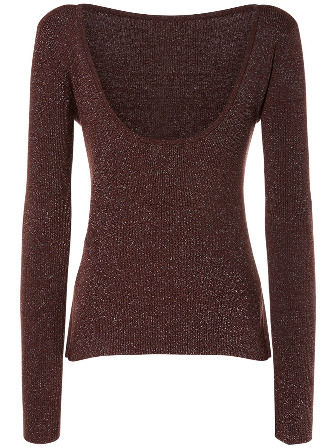 Shop Max Mara Favella Stretch Viscose Lurex L/s Top In Brown