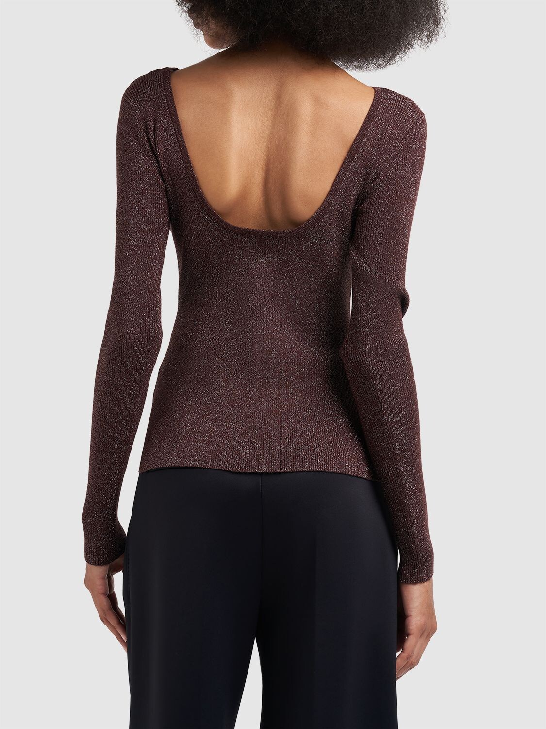 Shop Max Mara Favella Stretch Viscose Lurex L/s Top In Brown