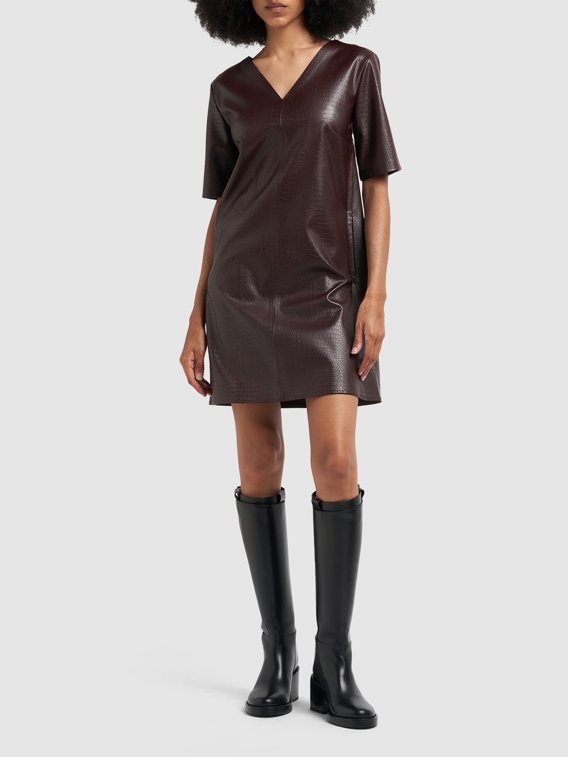 Shop Max Mara Eliot Embossed Faux Leather Mini Dress In Brown