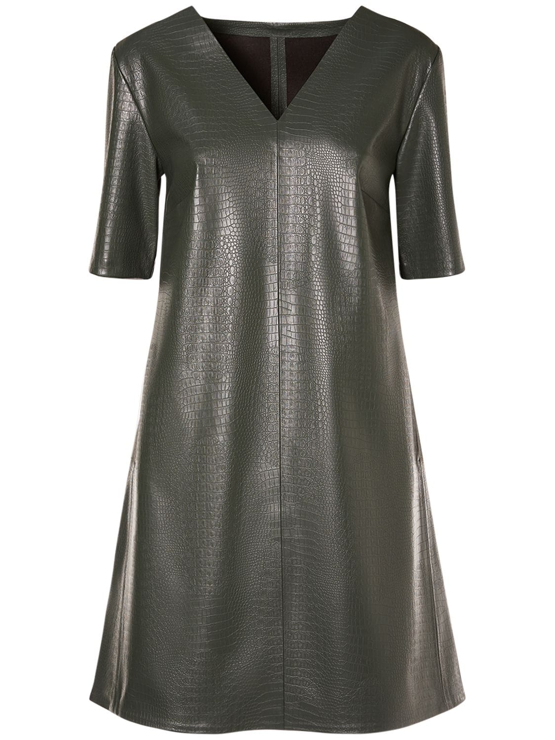 Max Mara Eliot Embossed Faux Leather Mini Dress In Dark Green