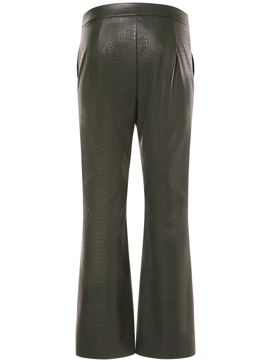 Shop Max Mara Queva Croc Faux Leather Straight Pants In Dark Green
