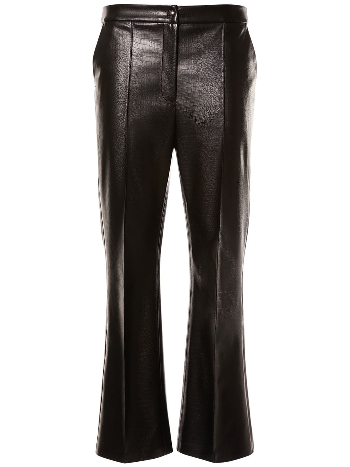 Shop Max Mara Queva Croc Faux Leather Straight Pants In Black