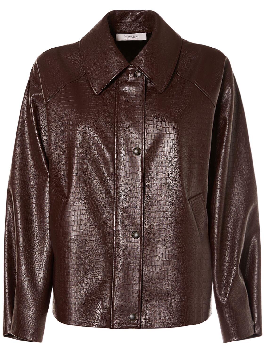 Max Mara Nepal Embossed Faux Leather Shirt Jacket In Brown