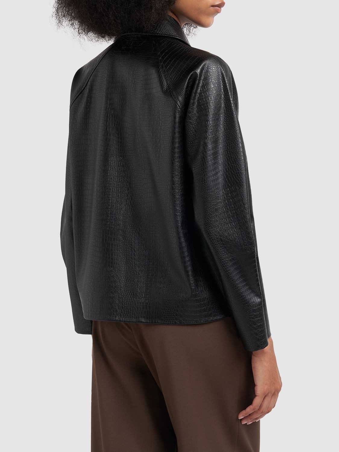 Shop Max Mara Nepal Embossed Faux Leather Shirt Jacket In Black