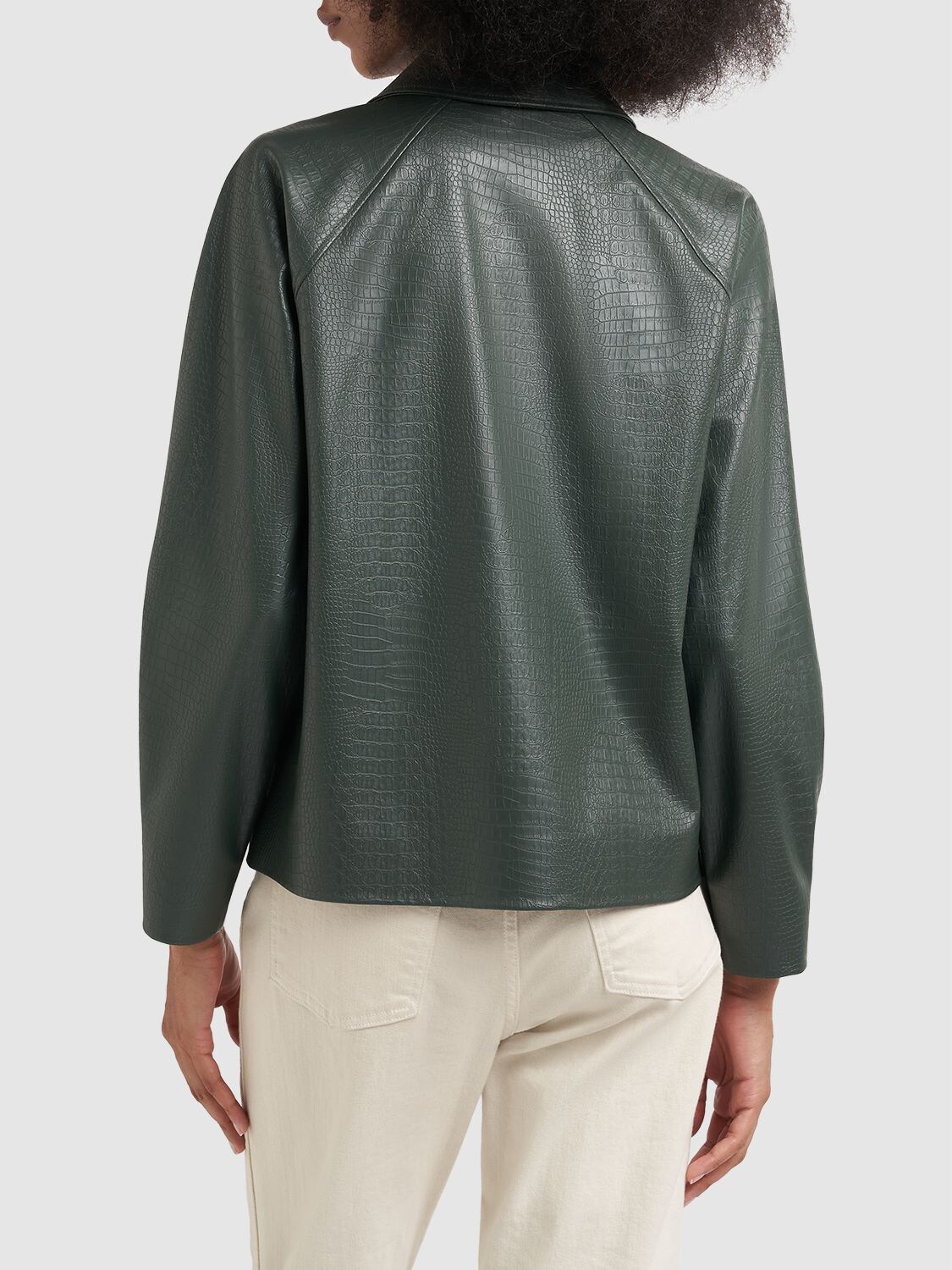 Shop Max Mara Nepal Embossed Faux Leather Shirt Jacket In Dark Green