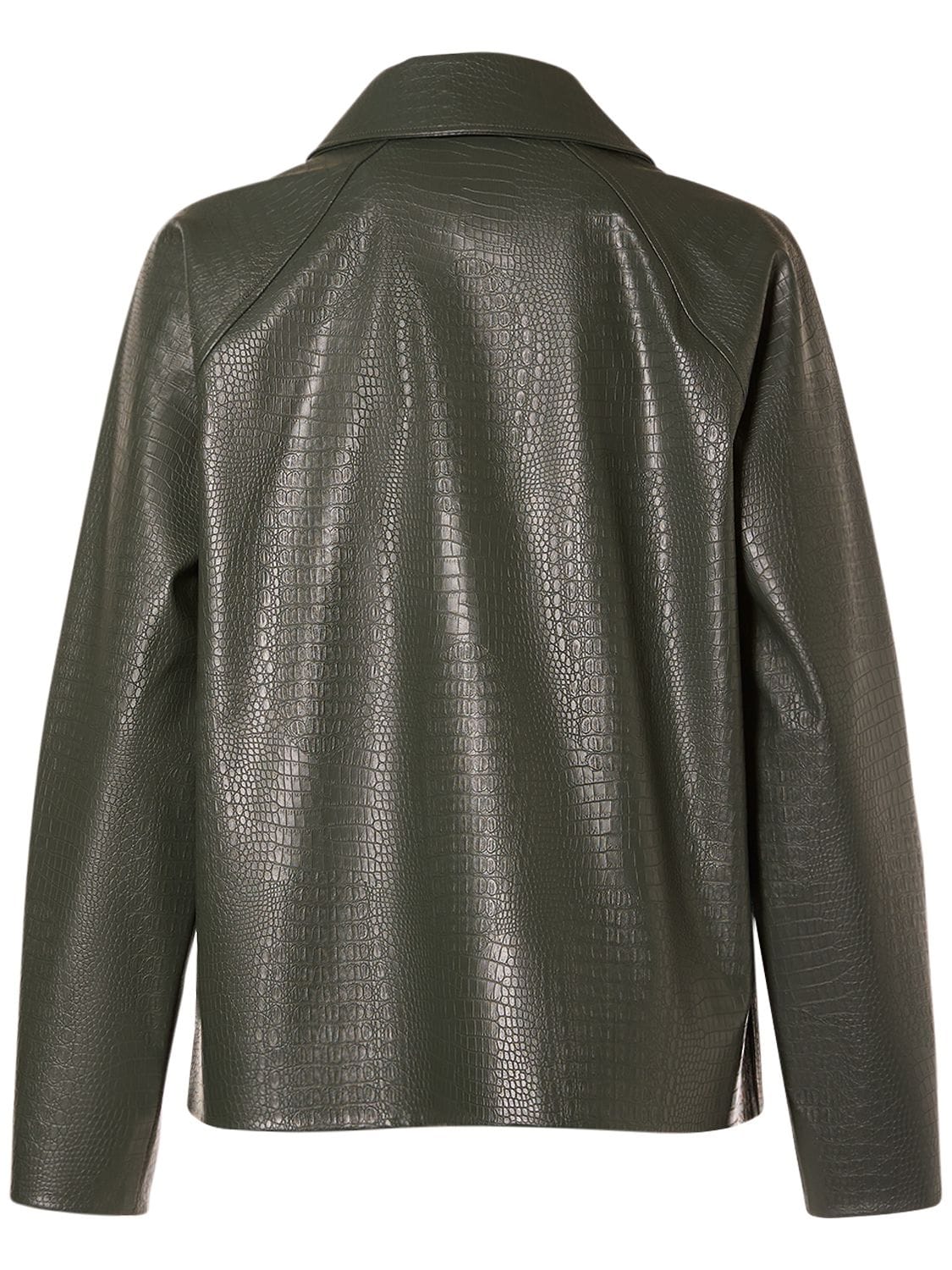 Shop Max Mara Nepal Embossed Faux Leather Shirt Jacket In Dark Green